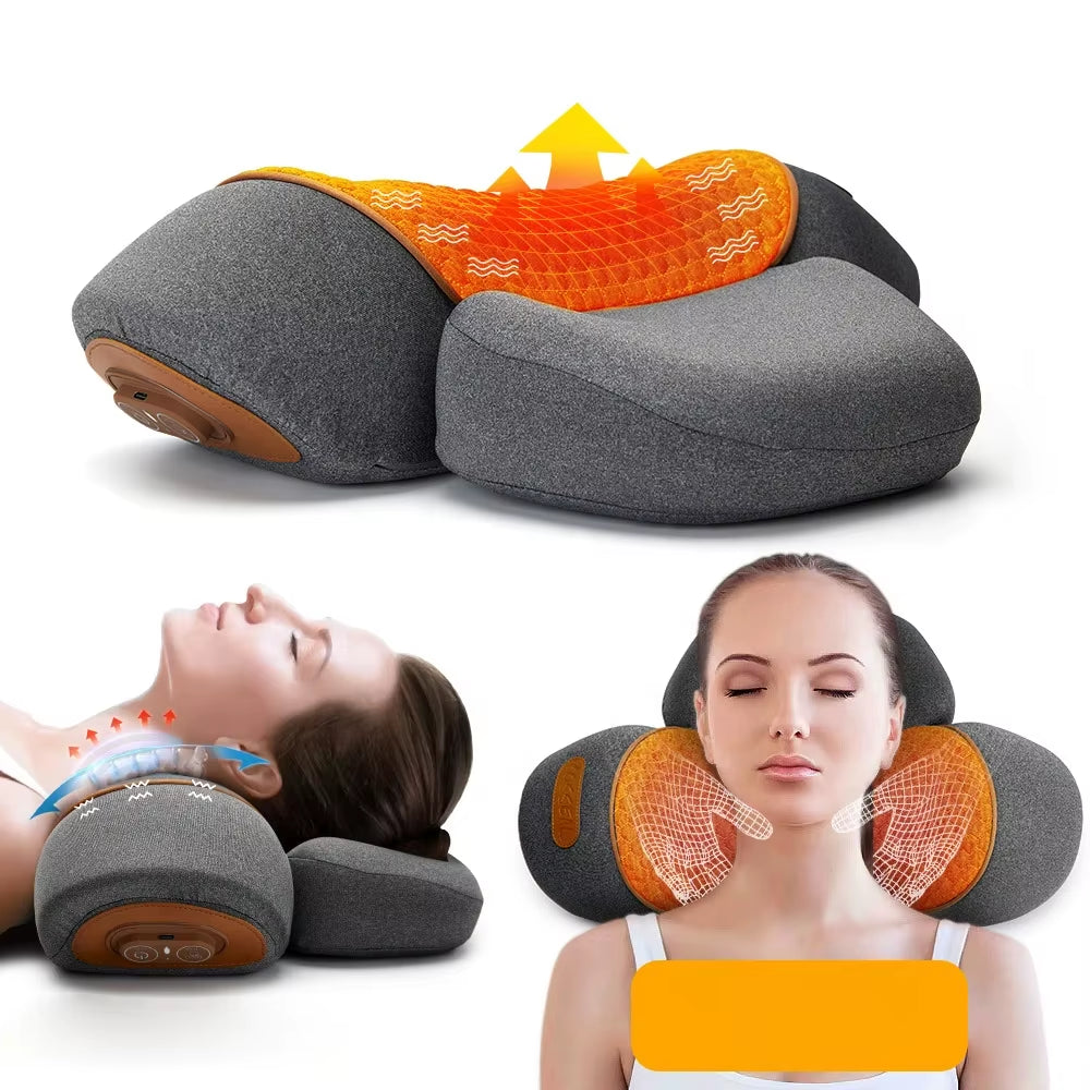Electric Massager Cervical Pillow Hot Compress Vibration Massage Neck Traction Relax Sleeping Memory Foam Pillow Spine Support